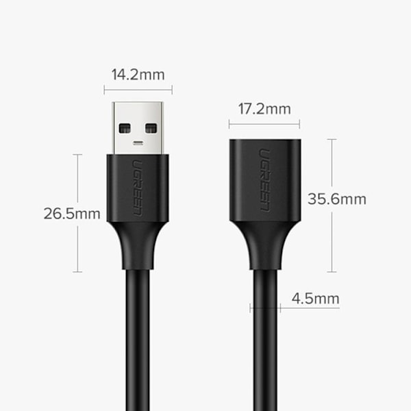 Ugreen Förlängningskabel USB Hane till USB Hona 1,5m - Svart 100