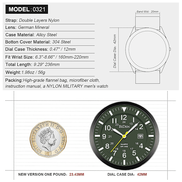 Herreklokker Militærklokke for menn Analog Quartz Military