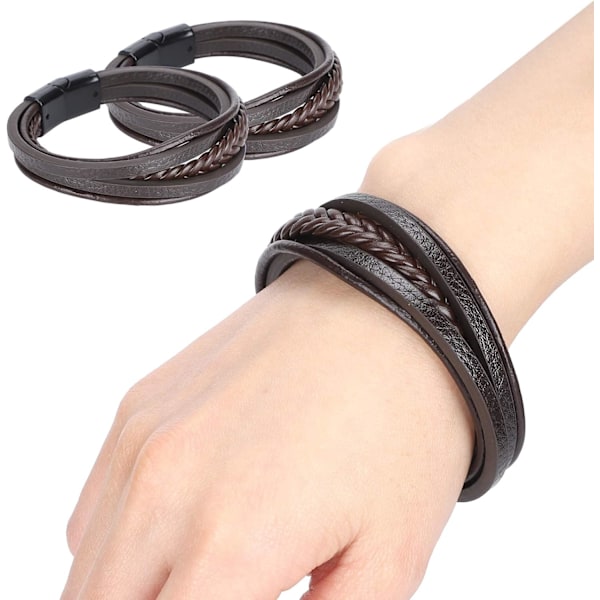 Vintage Mode Armbånd, Retro Læder Vævet Armbånd, Messer til Venner Rejse Souvenirs Familie (Brun Læder Sort Spænde)