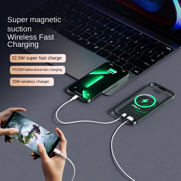 Magnetisk Portabel Laddare 20000 mAh Snabbladdning 22.5W Portabel MagSafe Power Bank Lila 2345