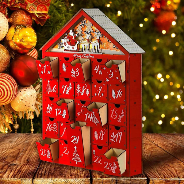 Stor Återanvändbar Trä Adventskalender med Belysning och 24 Lådor 1200