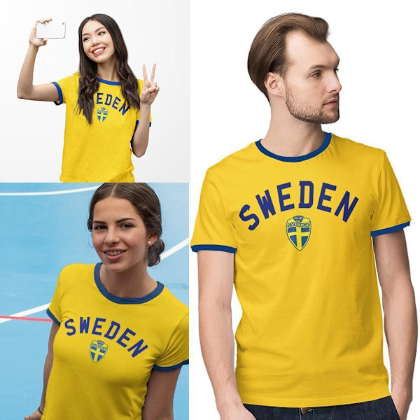 Sverige T-shirt med Sweden tryk med Sverige mærke Ringer trøje Yellow S Yellow s