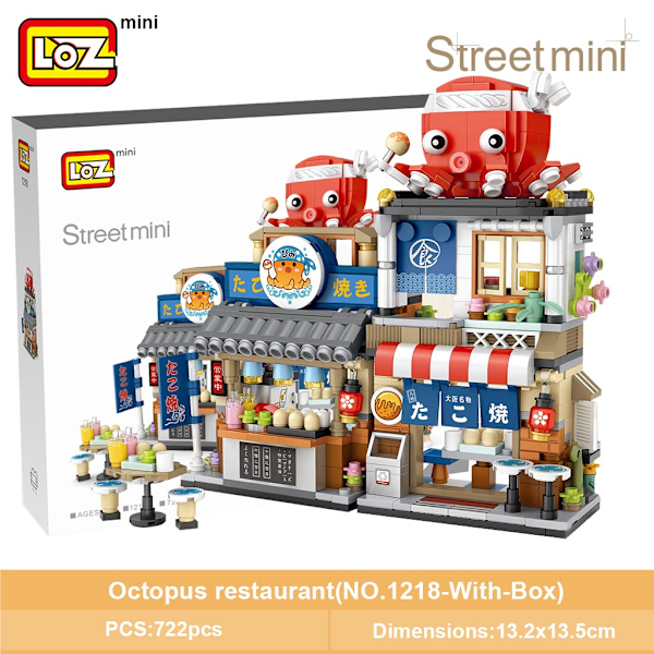 LOZ Mini Rakennuspalikat Japanilainen Mini Katunäkymä kokoontaitettava ruokakatu Mustekalagrilli jäätelökioski kokoamisrakennuspalikkaleluja 1218 Without Box