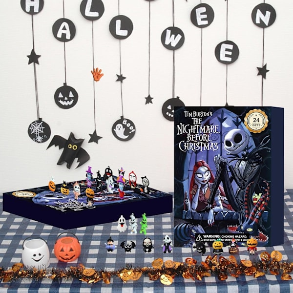 Halloween Adventskalender 2024, 24 dages Halloween nedtællingskalender med 24 klassiske samleobjekter af gyserfigurer