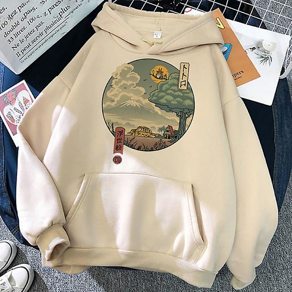 Studio Ghibli Totoro Huppari Japanilainen anime Henkien kätkemä Painatus Luvtröja Mies Oversized 90-luku Manga Miyazaki Hayao Huppareita Unisex Beige9