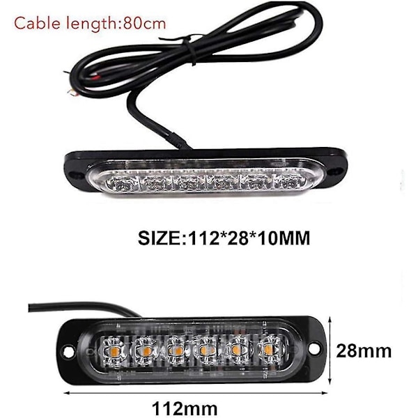 4 stk 18w 6 LED Slim Amber Gul Strobe Blink Blink Bar Bil Lastebil Nødsignal Parkeringslys Lampe 12-24v