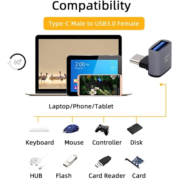 Ylöspäin kulma USB-C tyyppi-C naar USB 3.0 naaras OTG-adapteri 90 astetta kannettavaan tietokoneeseen tablettiin puhelimeen