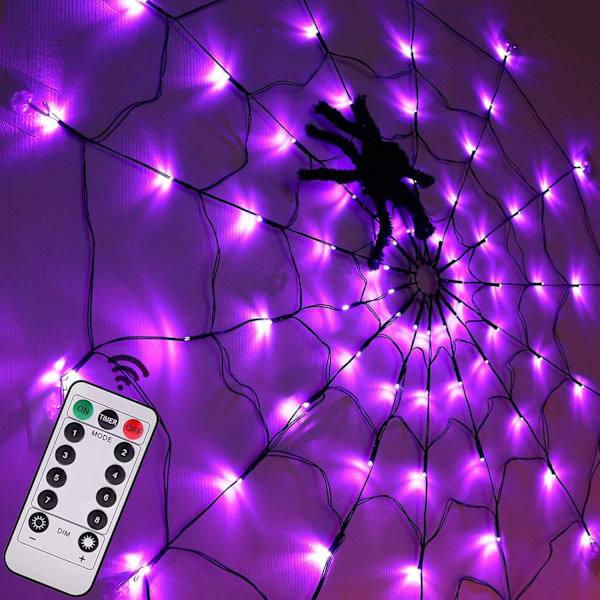 Halloween Dekoration Spinne Netz Lichter - 4FT Durchmesser 70 LED mit Schwarzer Spinne, Wasserdichte Netz Lichter, Fernbedienung