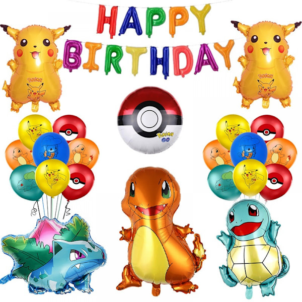 Po.Ke.Mon Ballonger Aldersett Folieballonger Lateksballonger Barnebursdag Dekoratio Standing Pikachu