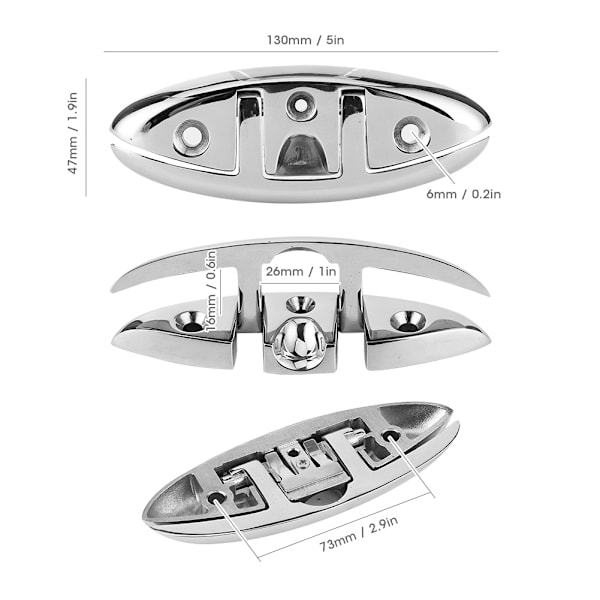 5 tommer Foldbar Pop-up Klampe 316 Rustfrit Stål Dock Dæk Hardware Marine Bådtilbehør