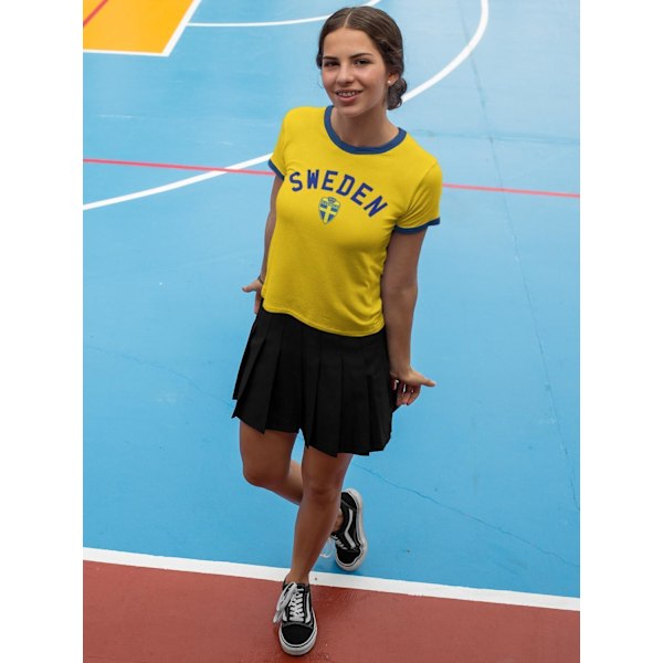 Sverige T-shirt med Sweden tryk med Sverige mærke Ringer trøje Gul M Yellow m