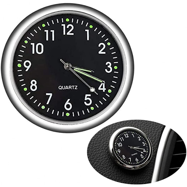 Auton kojelautakello, Mini Quartz Analog Autokojelaudan Ilmaventtiilin Kiinnityskello Autokoristeluun, Universaali ja Valoisa (Musta)