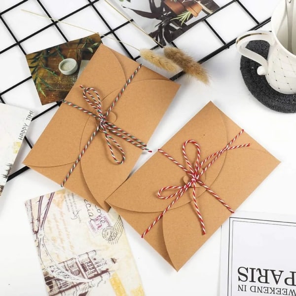 100 stk. konvolutter 6 x 10 cm Mini Kraft-konvolutter med hjertelås for gratulasjonskort, jul, Valentinsdag, gavekort