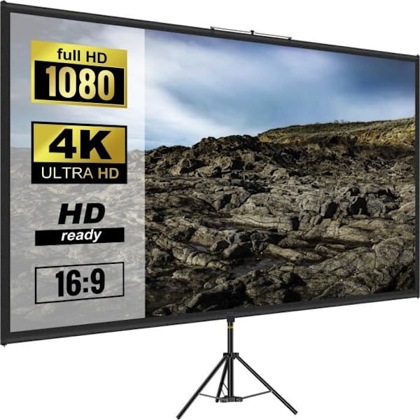 VEVOR 100\" Projektorlerret med stativ - 16:9 HD - 4K - 160° - Polyester - Aluminiumlegering