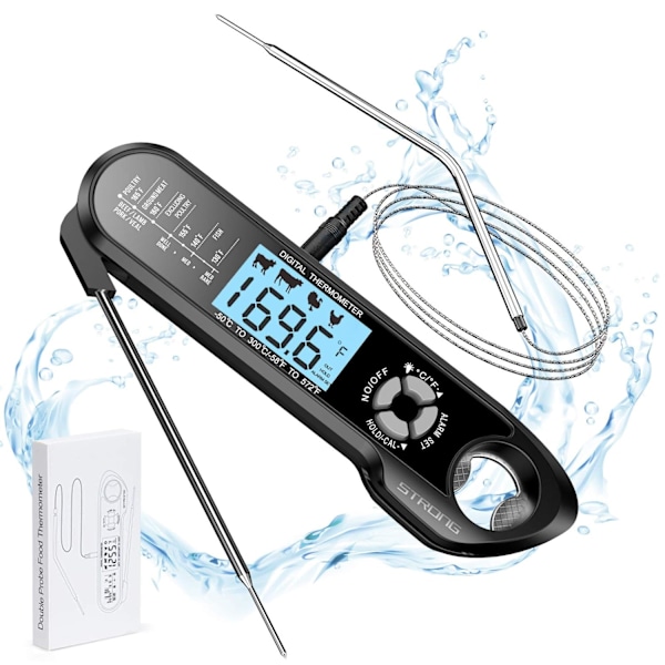 Kjøtttermometer med dobbel sonde, hurtigavlesende mattermometer