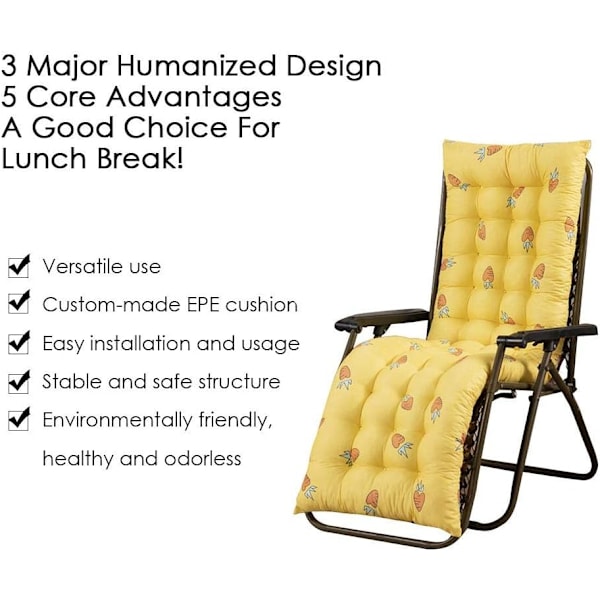 1 stk solstolspute, erstatningsputer for solstol, bærbar hageputer, tykk, polstret seng, hagestol, utendørsdec