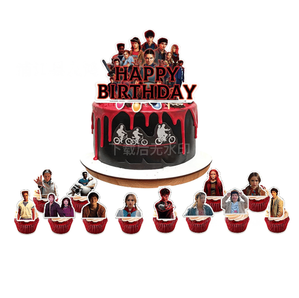 Stranger Things Season 5 Birthday Decorations Set - 38 Pieces Includes Banner, Balloons, Backdrop, Cupcake Toppers-FM-