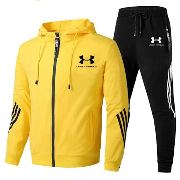 Menn Under Armour Sport Hettegenser & Bukser Sett Langermet Full Glidelås Hettejakke Sweatshirt Jakke + Joggebukser Treningsbukser Antrekk Gul Yellow 3XL