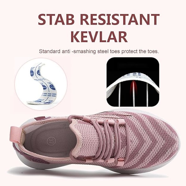 Sikkerhetssko Dame Lettvekt Ståltåhette Beskyttelse Sikkerhetssneakers Komfortable Pustende Arbeidssko 38.5 EU Rosa Pink 38.5 EU