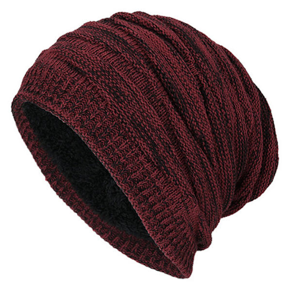 Mænd Kvinder Baggy Hue Strikket Hue Vinter Huer Uld Hue Skihue-KK1- red wine
