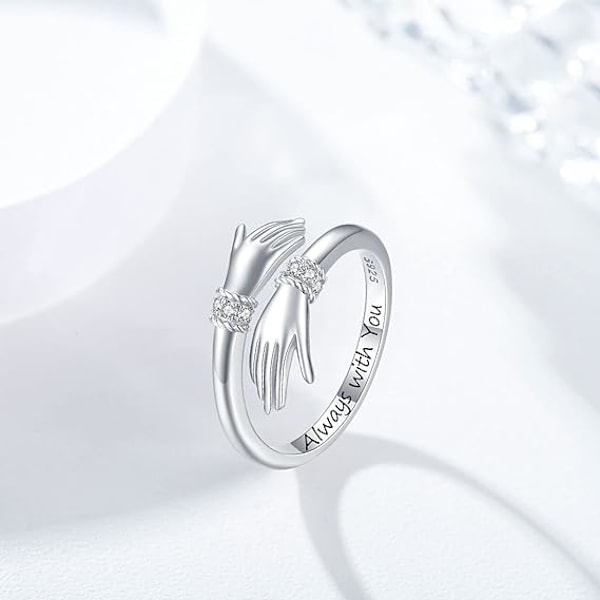 Kramring, S925 Sterling Silver Justerbar Kom till Min Arm Inspirerande Uppmuntrande Ringar Hand Öppen Tumring 'Ge Mig en Kram' Kramring