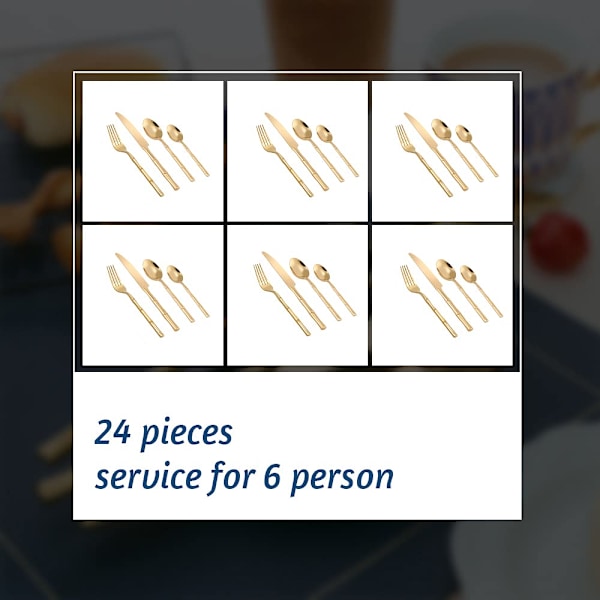 Bestikksett 24 Deler Rustfritt Stål Gull Sølvbestikk Service