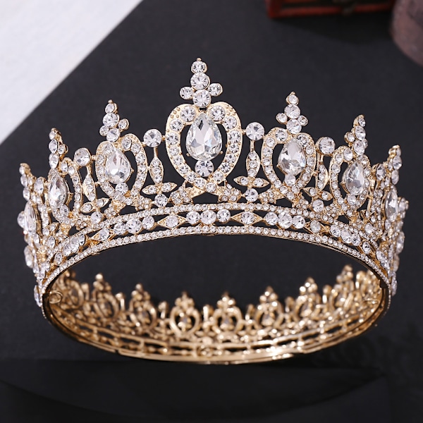 Guld Drottningkrona för Kvinnor och Flickor, Bröllopskrona Prinsessdiadem, Kostymfest Tillbehör för Födelsedag Halloween Babyshower