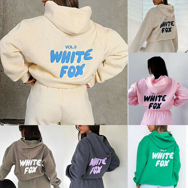 Hættetrøje-hvid Fox Yderbeklædning - to-delt hoodie sæt Langærmet Hætteklædt Outfit Sæt Jst. Sort Black XL