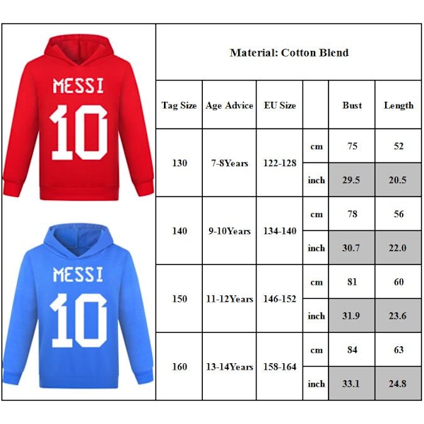 Messi 10 Club Huppari Jalkapallo Supertähti Lasten Huppari Pojat Vaatteet Verryttelypuku Verryttelyasu Topit Punainen Red 160cm