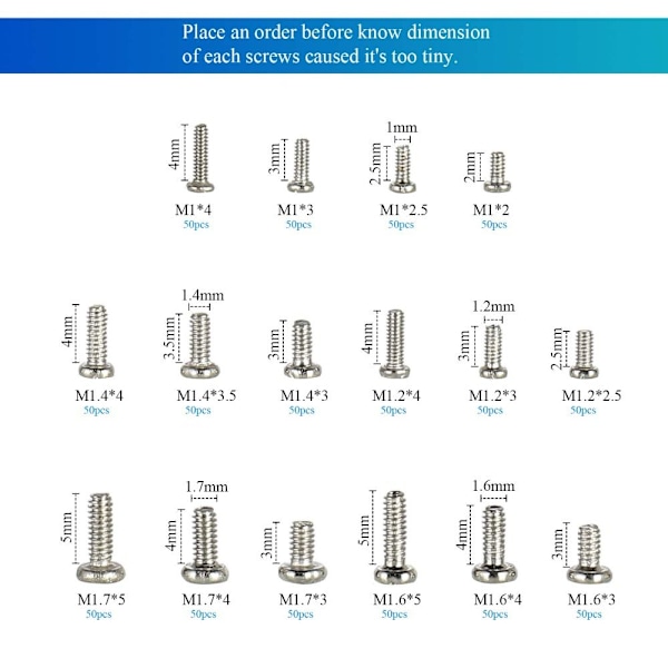 800st Små Skruvar Sortiment Kit - Micro Screws Set