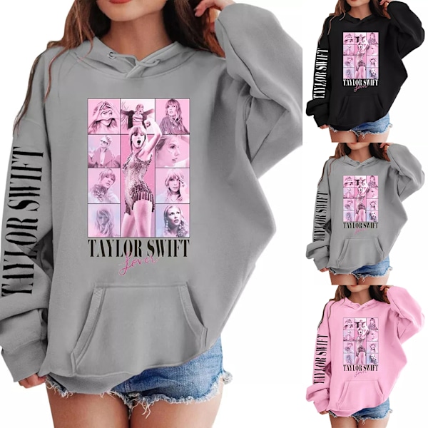 Tjej Taylor Swift Hoodie Streetwear Höstkläder Med Fick Dragsko Casual Långärmad Pullover Grå