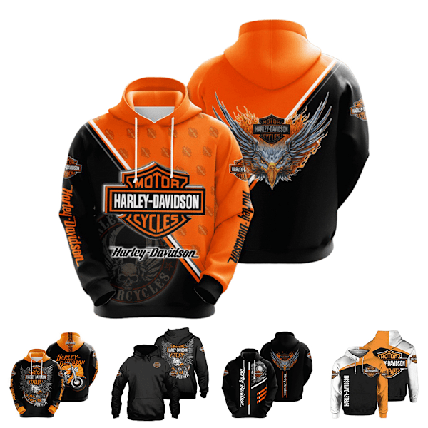 Miesten huppari, moottoripyörä, Harley-Davidson, kiristysnyörillä, pitkähihainen B B 2XL