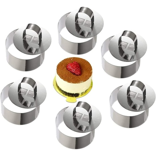 Mousseringar kakringar i rostfritt stål med tryckare, Almi 8 cm diameter, Almi set om 6 presenter
