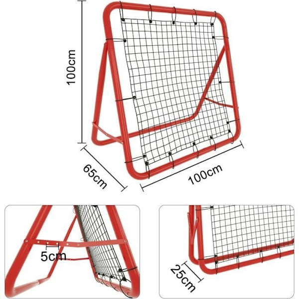 Fodbold Rebound Net, Foldbar Kickback Rebounder Fodboldmål Net med 5 Justeringsniveauer, 100x100x65 cm Rød