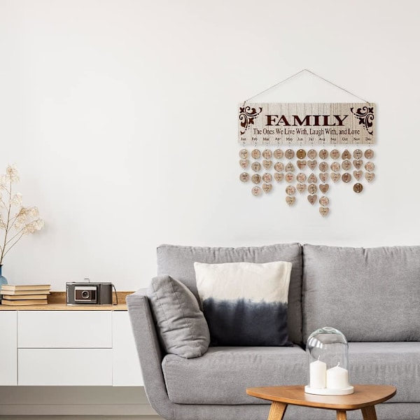 100 kpl Puinen Perhekalenteri, DIY Syntymäpäiväkalenteri Ripustettava-XM2-