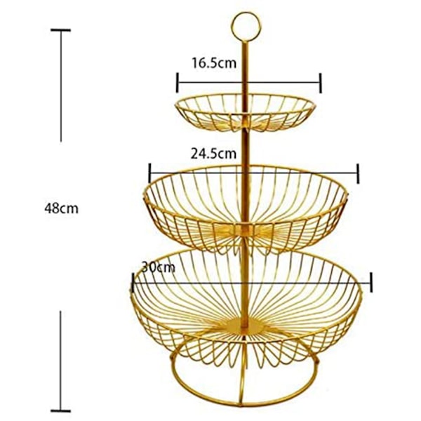 3-etasjes fruktkurv i metall, svart fruktskål, dekorativ