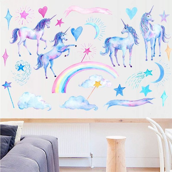 2 Söta Enhörning Regnbåge Hjärta Väggdekaler i Läder, 25×70cm