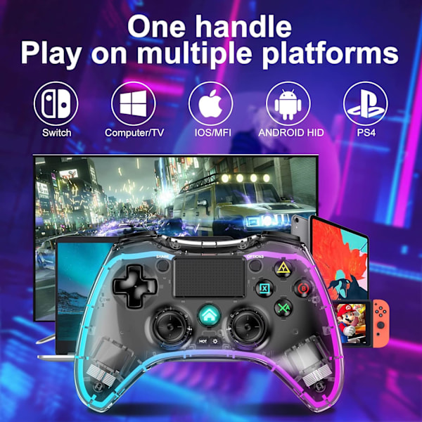 PS4-handkontroll med 8 färgers justerbar LED-belysning och fjärrkontroll