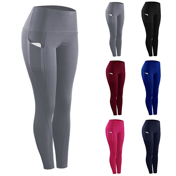 Yogabyxor för kvinnor med fickor, hög midja, träningsleggings, svart svart black 3XL