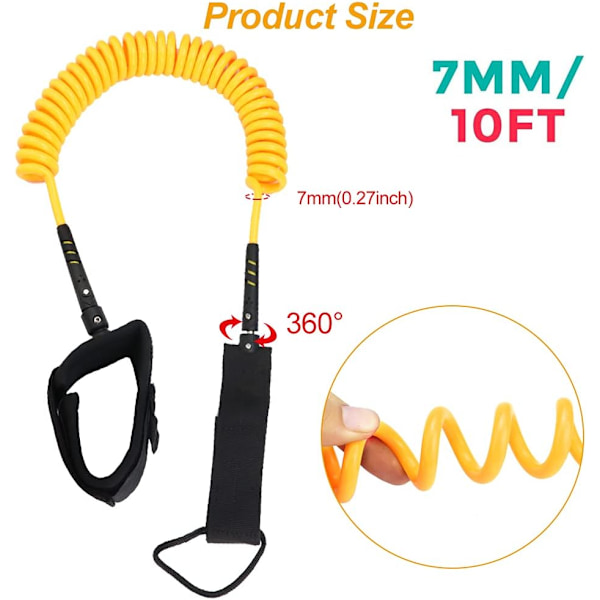 Surfebrett Leash, 10ft TPU Paddle Board Ankelstropp Spiral