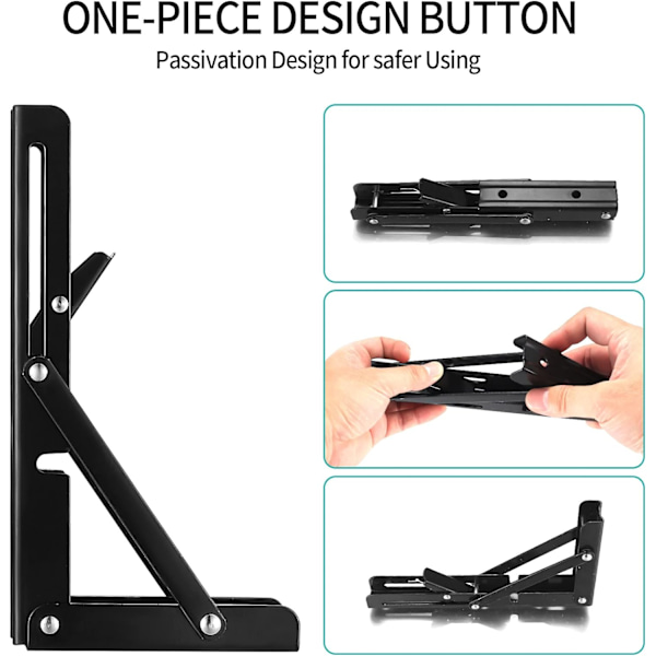 2-pak foldbare vægbeslag, foldbare konsoller, foldbare konsoller til tung belastning, til borde, garage, køkken, soveværelse - sort