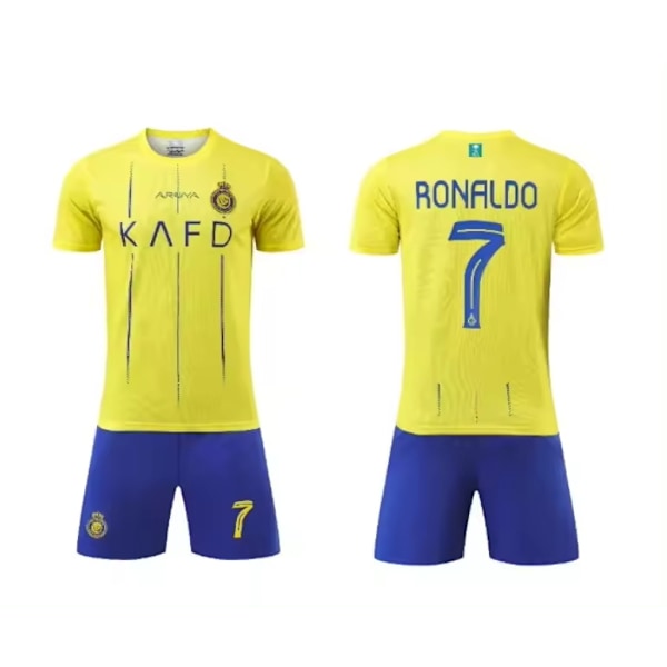 Träningskläderset för barn, snabbtorkande tryckt kortärmad + shorts, fotbollströja - C. R 7 blå 789