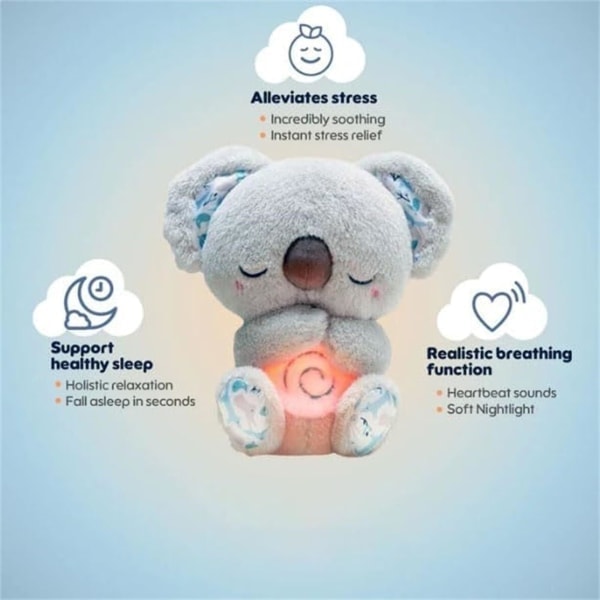 Soothing Koala Bear, Sleeping Otter, Anxiety Relief Koala, Breathing Otter, Portable Plush Toy with Music, Light and Rhythmic Breathing Motion