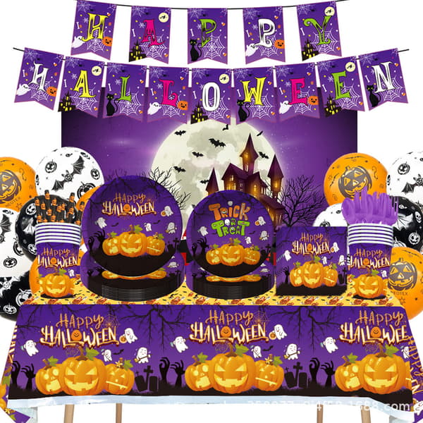 Græskar Spøgelse Halloween Fest Bordservice Sæt, Engangs Papirtallerkener Kopper Servietter Kit Paper Cups 10pcs