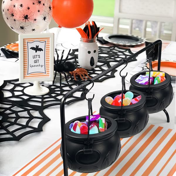 Halloween Party Decor Set - 3 Black Cauldron Serving Bowls on Stands-FM-