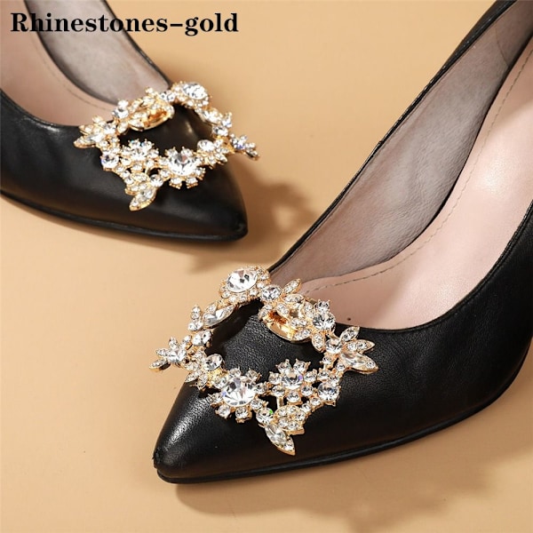 2 stk. Skoklips Charme Spænde GULD RHINESTEN RHINESTENES guld-KK1- gold Rhinestones-Rhinestones