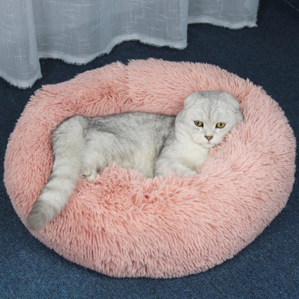 Queta Katteseng, Vakker Dyreseng, Liten Hundeseng Kjæledyrseng Plysj Myk Rund Katteseng (50cm) skin powd skin powder Diameter 50 cm