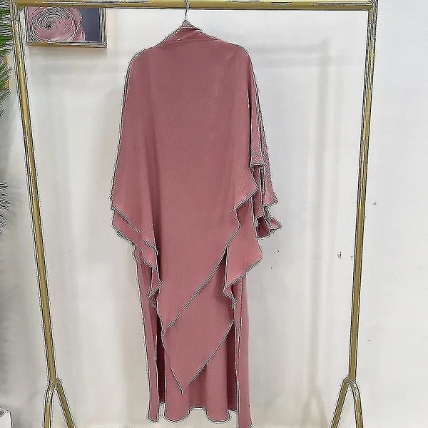 Ramadan Eid Muslimsk Kvinna Jilbab 2-delad Abaya med Hijab Lång Khimar Niqab Set Överhuvudtaget Böneklänning Islam Outfit Djellaba Burka rosa set XL-XXL