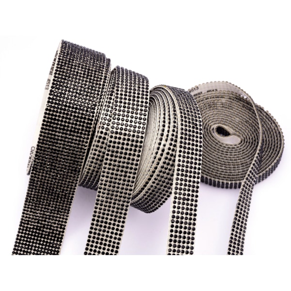 Glitterende Krystal Rhinestone Tape Krystal Rhinestone Bånd Stærk Selvklæbende Tape til DIY-Dekoration Sort Black 1cm