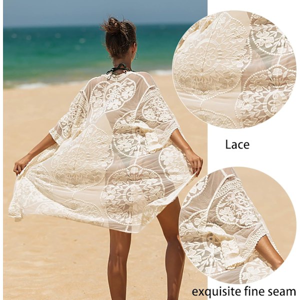 Dame Blonde Bikini Cover Up Sommer Strand Badedragt Cover Up Pareoer Kimono Cardigan Strandkjole Lang One Size